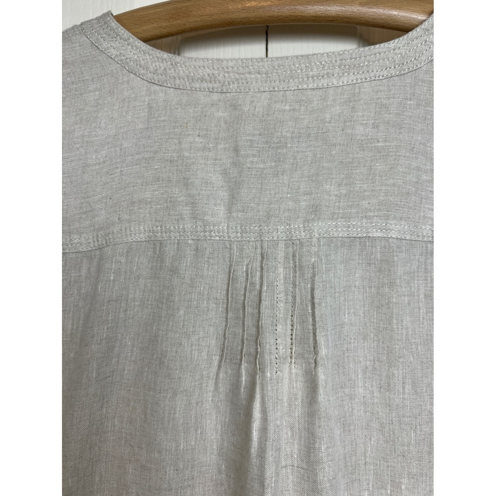 Talbots Linen Henley Blouse Women Size M‎ Beige Roll Tab Sleeve Pintuck F17 - Picture 11 of 13